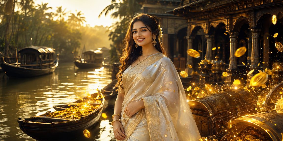 সুন্দরবন অঞ্চলে শাড়ি পরিহিত একজন নারী মোবাইলে স্পোর্টস বেটিং দেখছেন